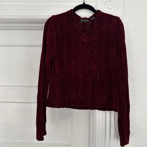 vintage jamie scott burgundy chenille knit v-neck semi cropped pullover sweater